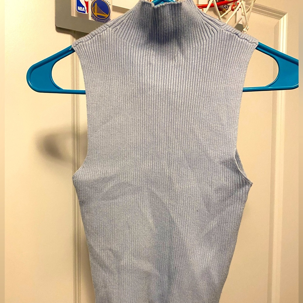 Baby Blue fitted turtleneck crop top